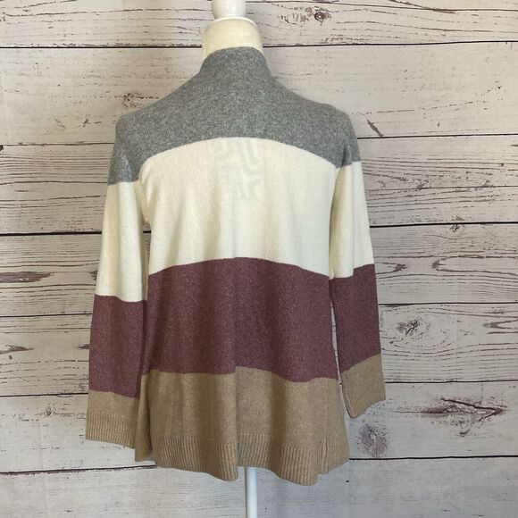 Market Spruce Sweater Womens Medium Stipe Colorblock Open‎ Front Pockets - Picture 3 of 8